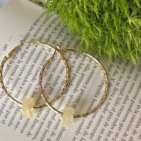 Citrine gold large hoop earrings/Gold large hoops citrine gemstone statement - Picture 1 of 7